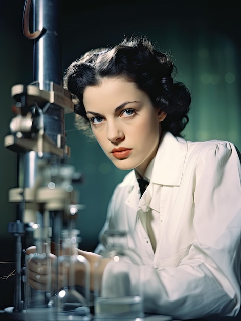 研究室で熱心に働く化学の女性は、試験管の化学薬品を使って目の前の仕事に集中します
