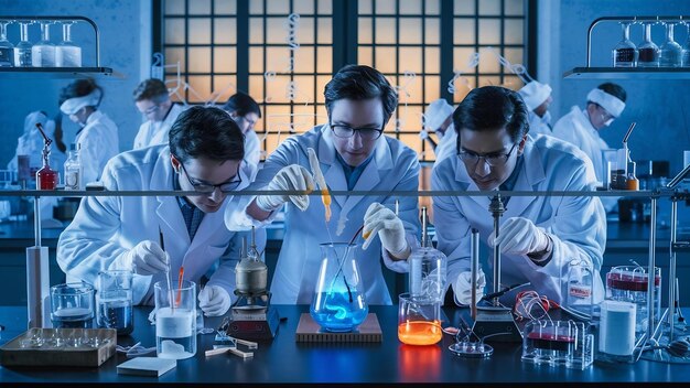 Chemists carrying out experiment