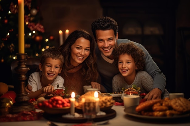 クリスマス の 祝い の 周り に 集まっ て いる 親愛 な 家族 が 心 を 暖かく し て 描か れ て いる 写真