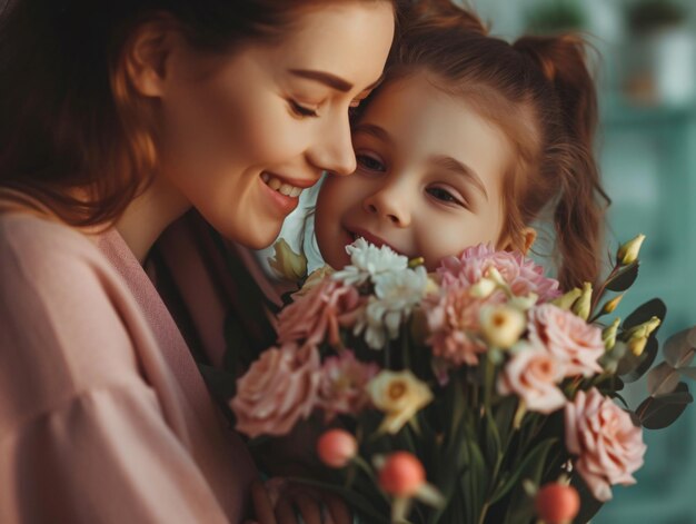 Cherished Moments of Motherhood A Woman and Her Daughter Enjoying Flowers at Dusk