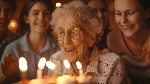 Foto momenti preziosiuna donna anziana ha festeggiato il suo compleanno in famiglia con i suoi cari radunati attorno