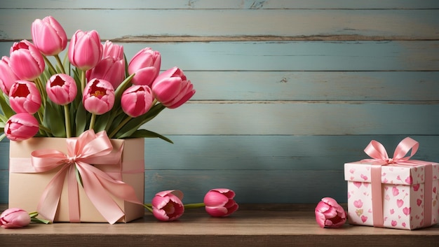 Cherishing Mom A Heartwarming Mother's Day Tribute with Tulips and Gift Box