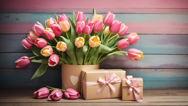 Cherishing Mom A Heartwarming Mother's Day Tribute with Tulips and Gift Box