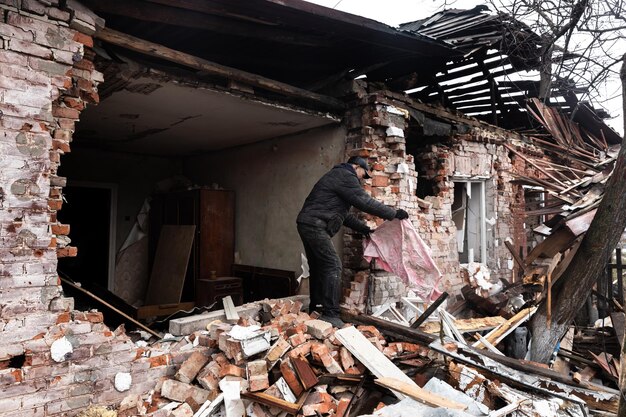 CHERNIHIV REG UKRAINE Apr 18 2022 Russia's war against Ukraine Completely destroyed houses and chaos in the Chernihiv region as a result of the attack of Russian invaders