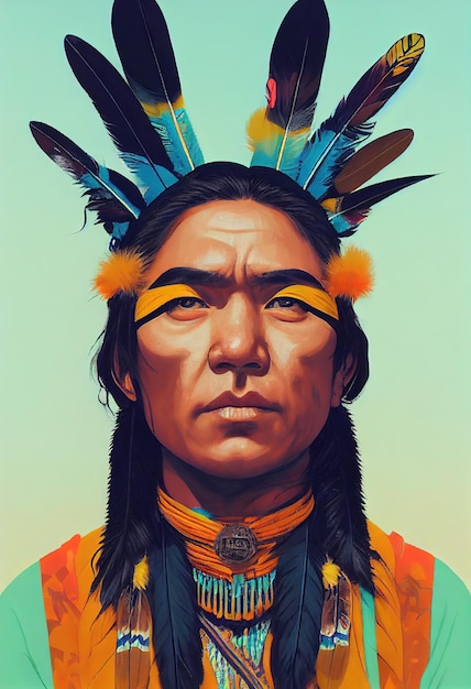 Premium Photo  Cherokee indian with feathers on his head illustration