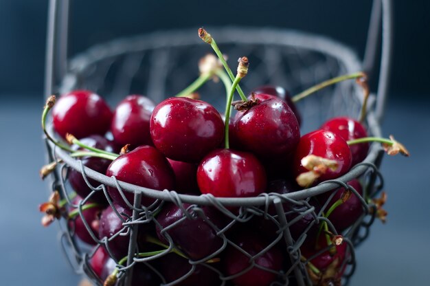 Cherries on black table