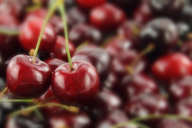 Cherries over a blurred background