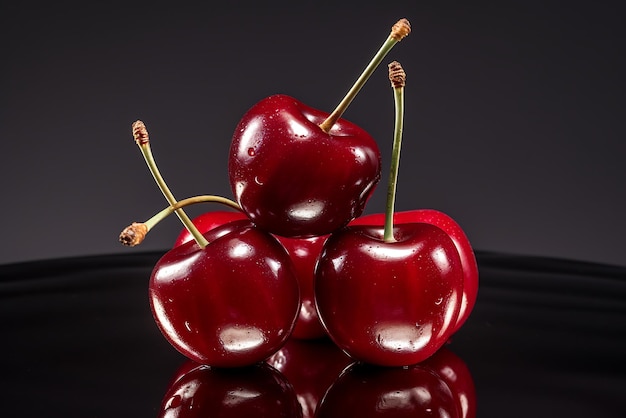 Cherries on a dark green background