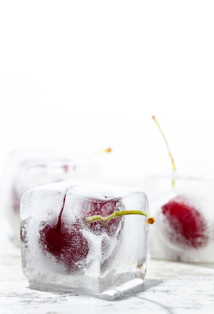 Cherries frozen in cubes