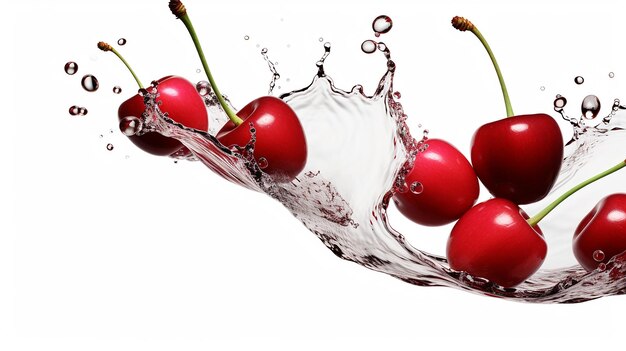 사진 색 배경 에 분리 된 체리 과일 스프레이 물