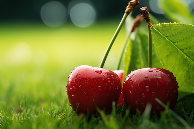 cherries on the grass