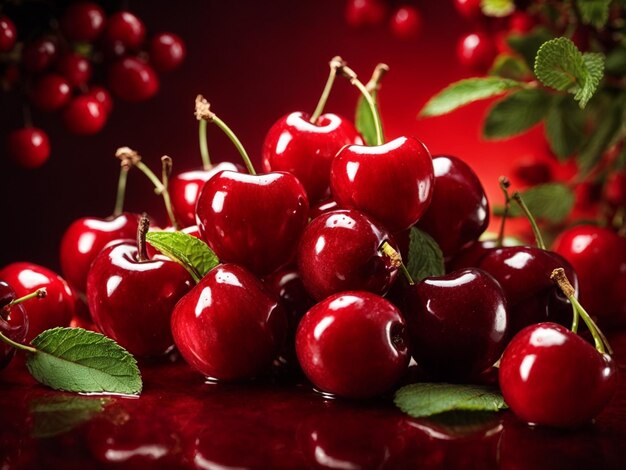 cherries on a red background