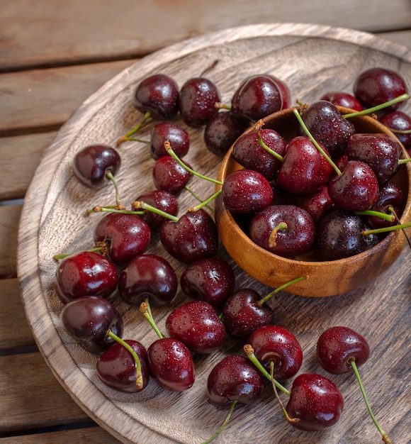 Cherries in rustic surface