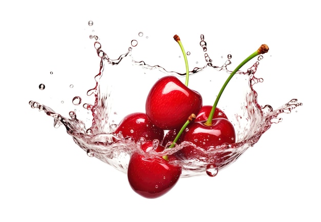 Cherries splashing in water isolated on white background