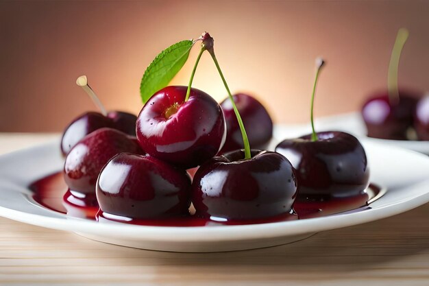 Cherries with syrup on a container Created with generative Ai technology