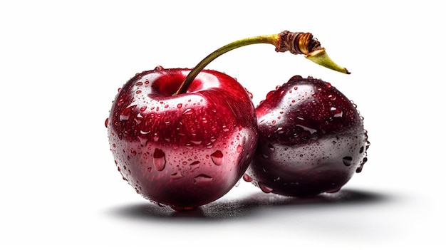 Cherries with water drops on a white background closeupgenerative ai