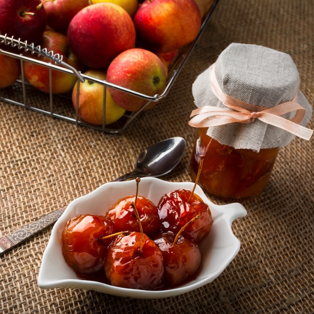 Cherry apples covered in syrup