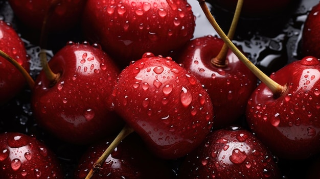 Cherry banner Cherry juicy background Closeup photo of berries Background on the desktop