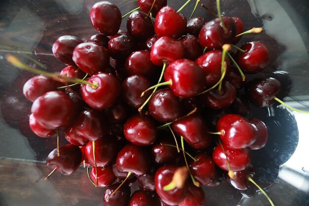 cherry berries fresh background red