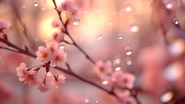 Cherry blossom background with soft focus and bokeh effect