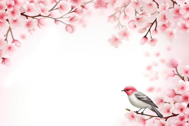 cherry blossom and bird on white