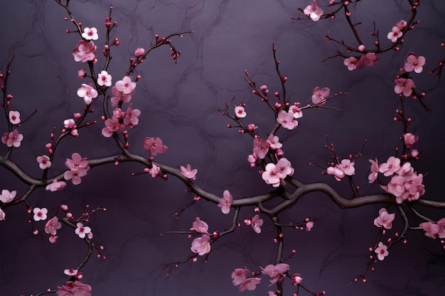 Cherry blossom branch on a dark blue background floral background