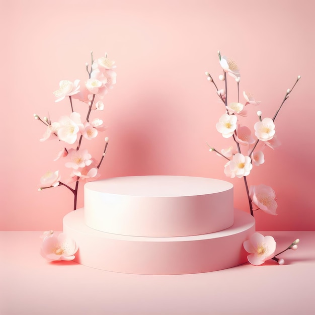 cherry blossom branch and pedestal