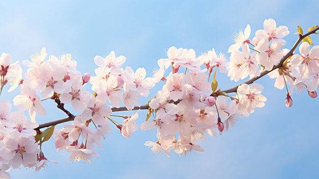 写真 青い空に照らされた桜の花の枝