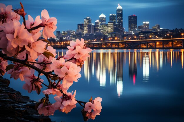 Cherry Blossom and City Night Lights