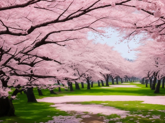 Cherry blossom field in tokyo Generative AI Illustration