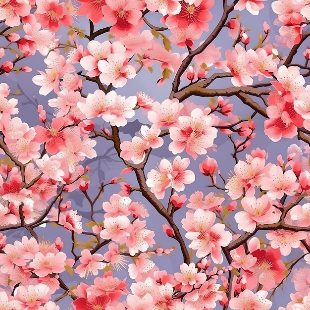 cherry blossom floral seamless pattern