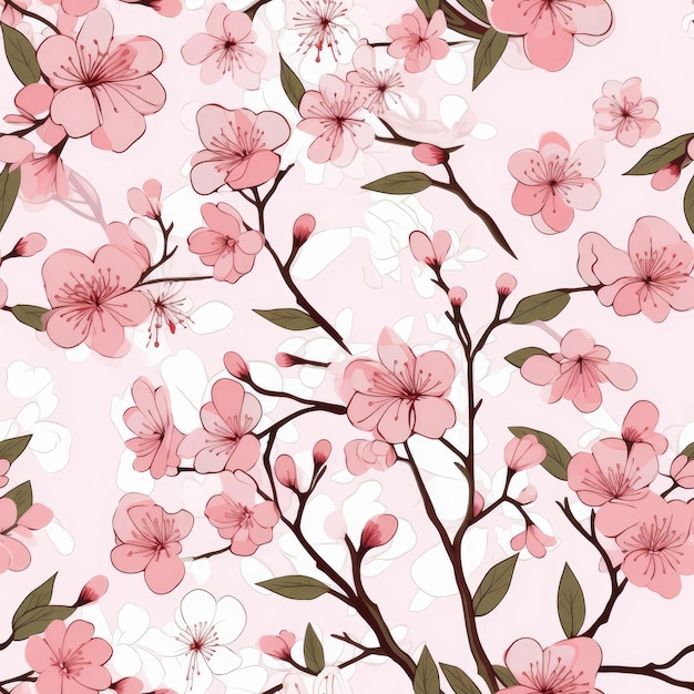 Photo cherry blossom floral seamless pattern