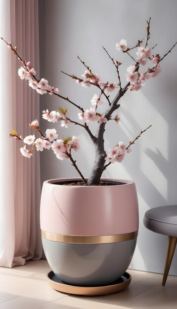 Photo cherry blossom flower in flowerpot