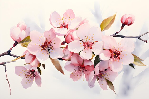 Cherry blossom flower in front of white background ai generated