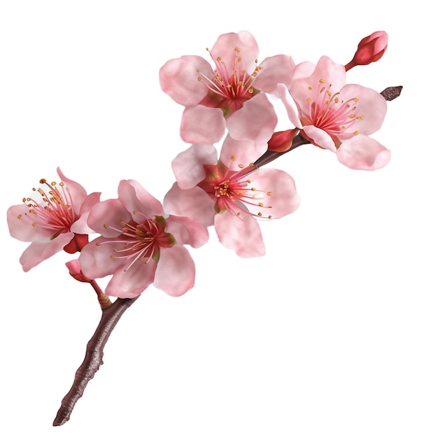 cherry blossom flower stalk isolated on transparent background cutout