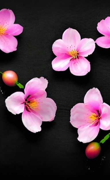 Cherry Blossom Flowers on Black Background