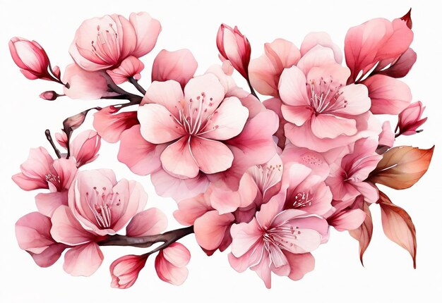 写真 白い背景の水彩画に分離された桜の花