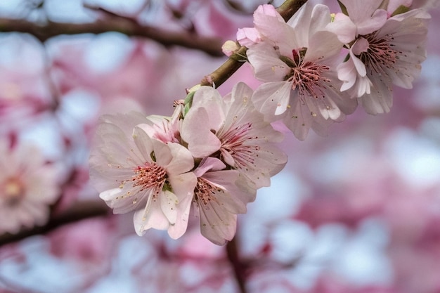 桜の花は柔らかくぼんやりした背景で,明るいピンクの色の振動で,美しい開花