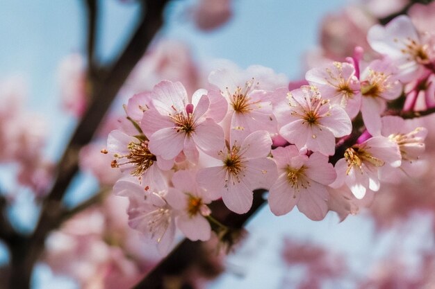 写真 桜の花は柔らかくぼんやりした背景で,明るいピンクの色の振動で,美しい開花