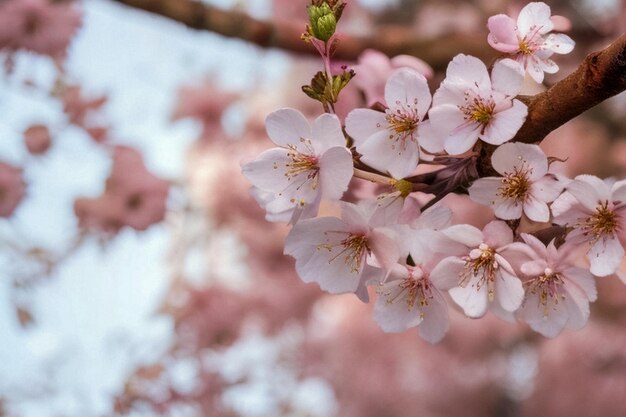 写真 桜の花は柔らかくぼんやりした背景で,明るいピンクの色の振動で,美しい開花