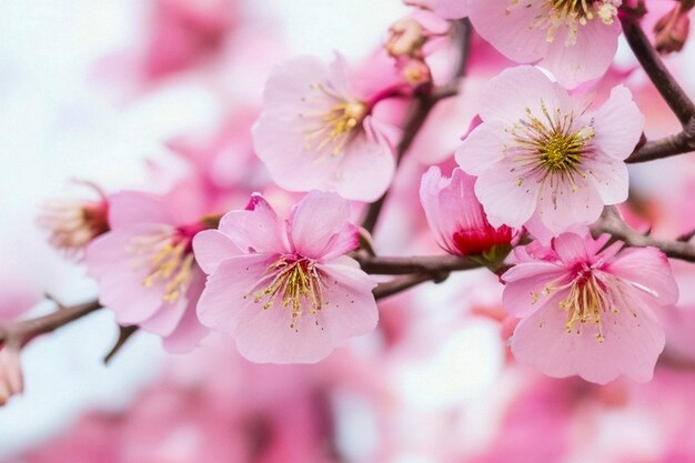 写真 桜の花は柔らかくぼんやりした背景で,明るいピンクの色の振動で,美しい開花