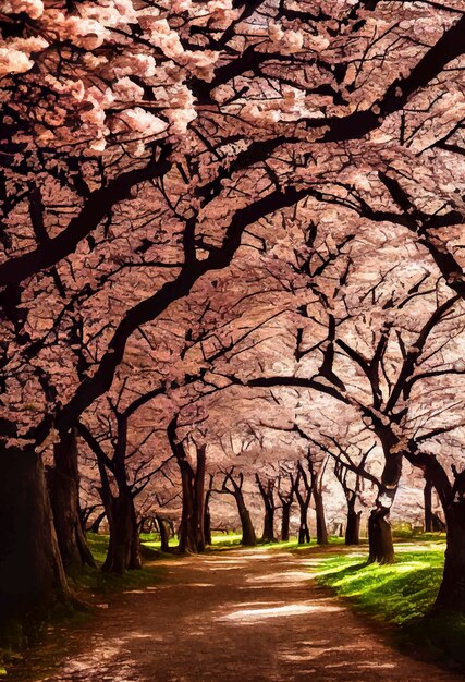 Cherry Blossom Forest Visually Stunning Landscape Beautiful Captivating