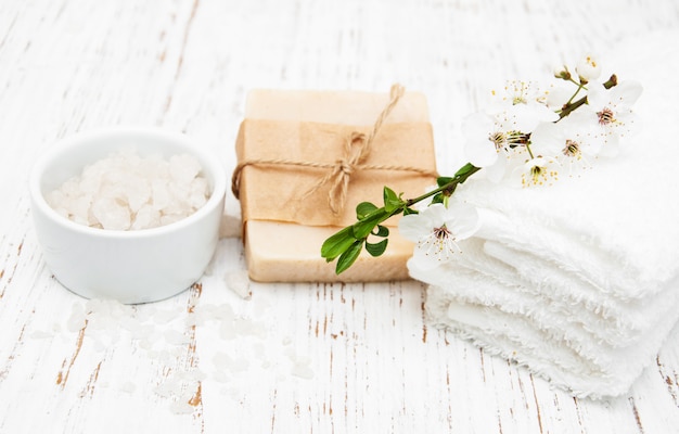 Photo cherry blossom and handmade soap