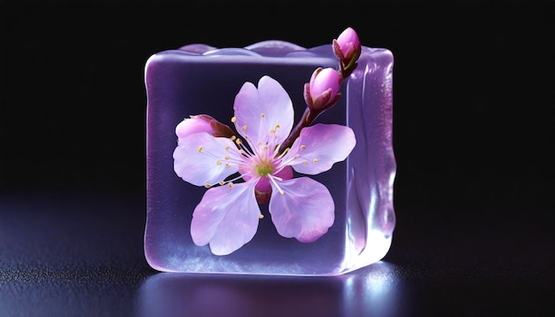 Photo cherry blossom in ice cube