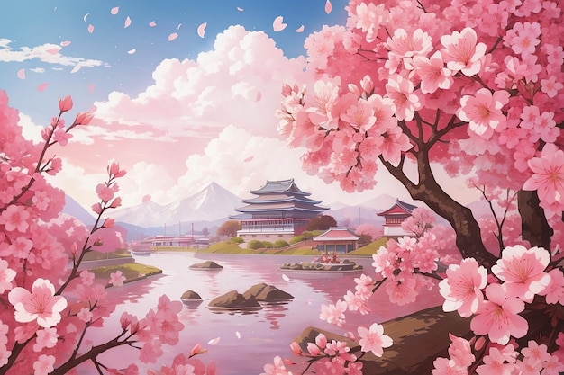 cherry blossom illustration template