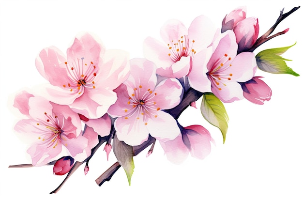 cherry blossom isolated on white background watercolor illustration Watercolor cherry blossom Vector illustration isolated on white background AI Generated
