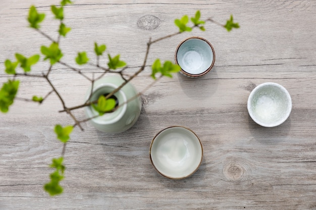 Cherry blossom and japanese tea set