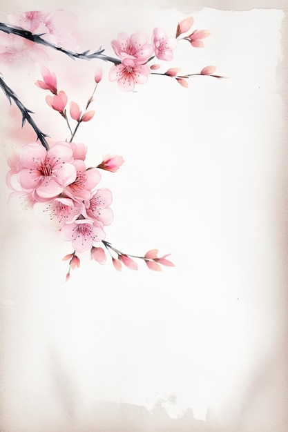 Cherry blossom japanese tree on old paper frame with space for your text Place for text Greeting card template