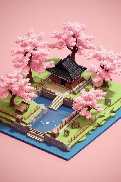 cherry blossom minimalist diorama