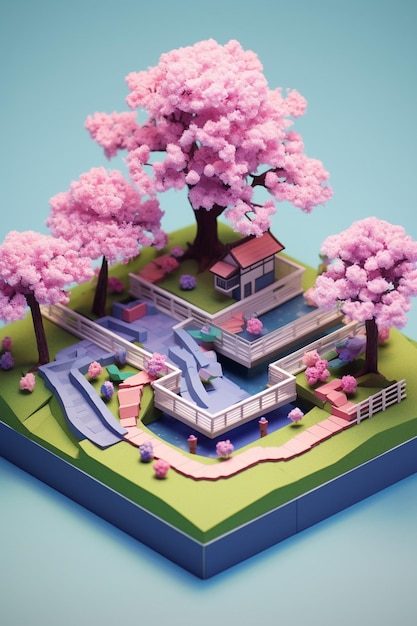 cherry blossom minimalist diorama